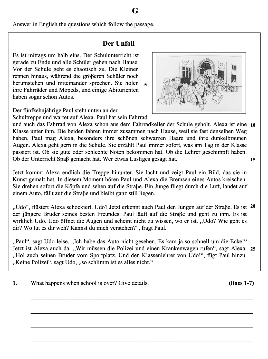 an image of the question 2004 Sec2 G which is about the topic read long text and the subject is Junior Certificate german
